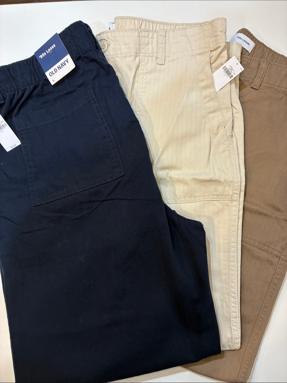 Old Navy Set of 3 Men’s Utilty Chinos Trio - Navy, Cream, Brown NWT large